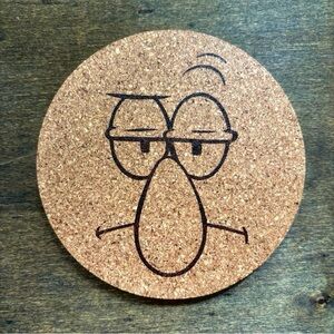 SpongeBob SquarePants Squidward Face Laser Engraved Cork Coaster